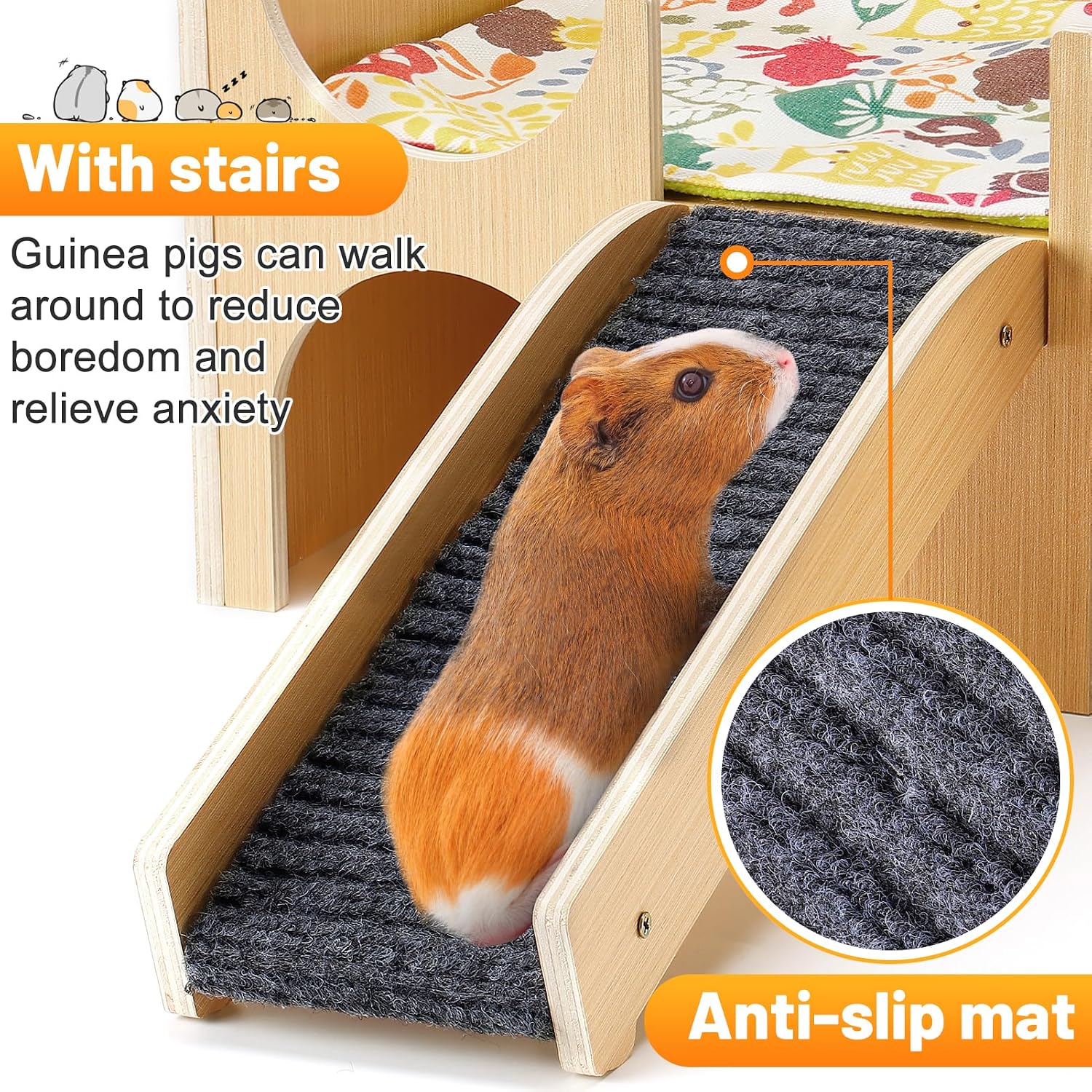 Upgraded Guinea Pig Castle, Sturdy Wooden Guinea Pig Hideout, Small Animal House Bed Hut Habitats with Stairs, Easy to Assemble for Hamsters Bunny Chinchillas Playing Hiding - Image 5