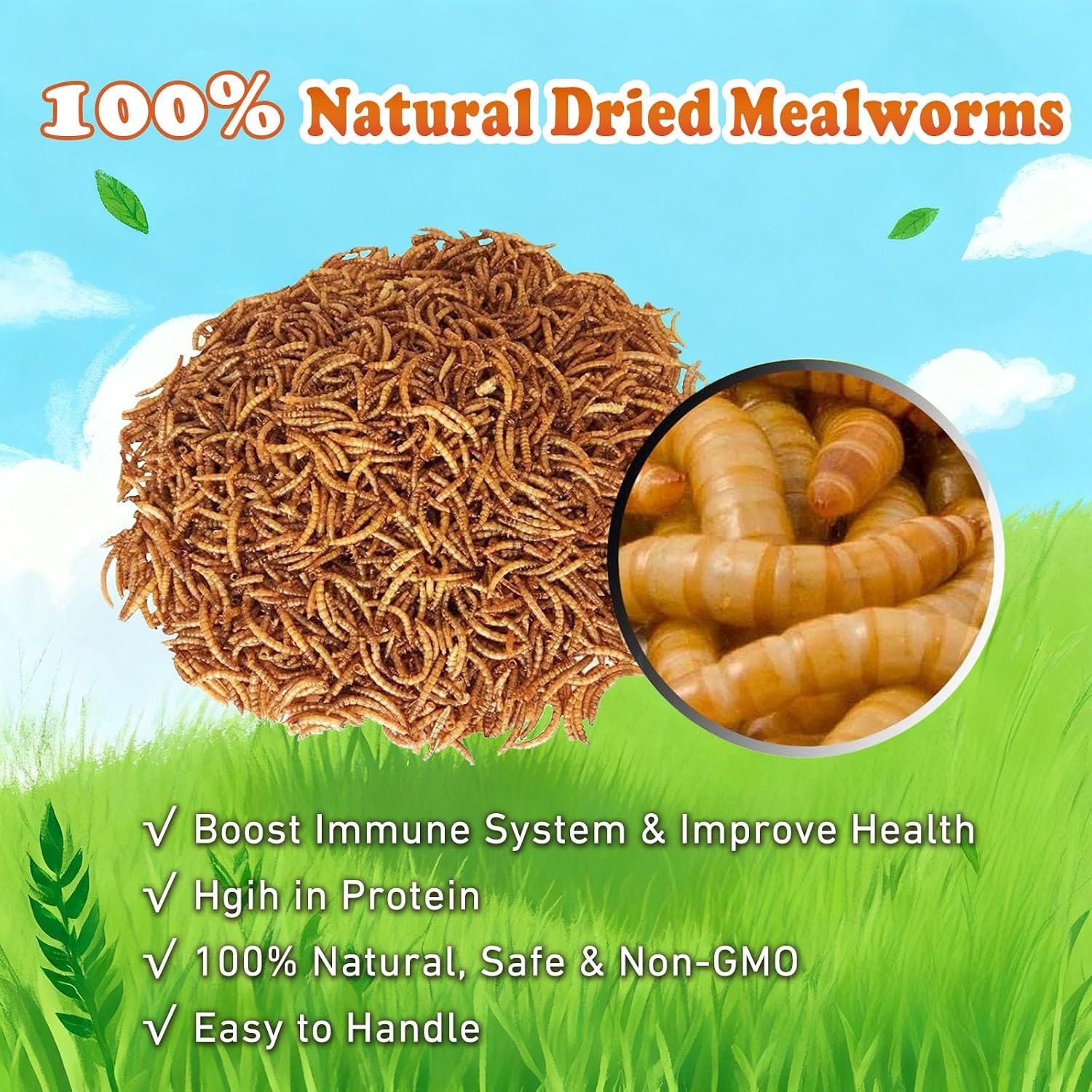 Amzey Dried Mealworms 11 LBS - 100% Natural for Chicken Feed, Bird Food, Fish Food, Turtle Food, Duck Food, Reptile Food, Non-GMO, No Preservatives, High Protein and Nutrition - Image 2