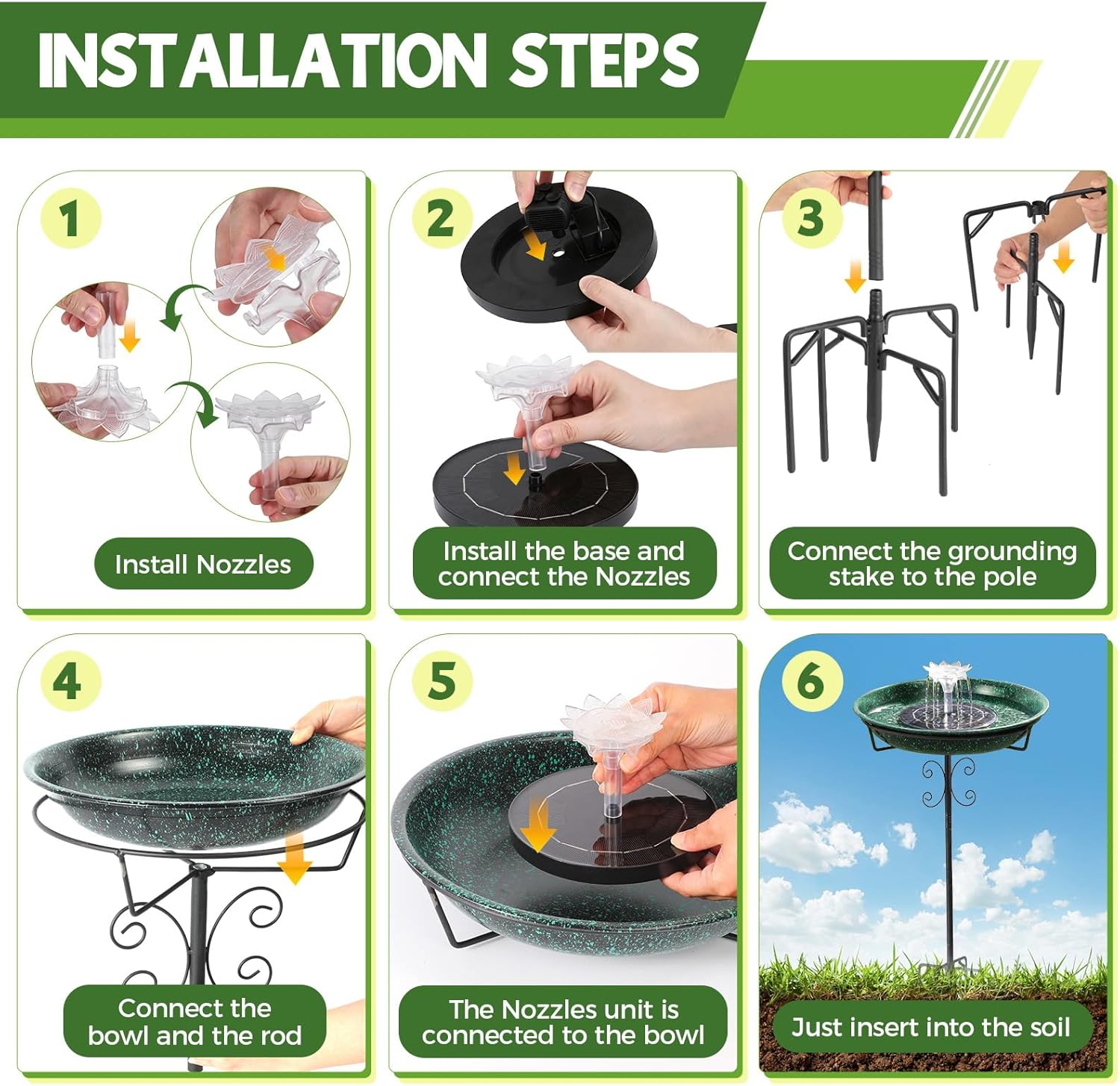 Metal Bird Bath with Solar Fountain for Hummingbirds,Stable Stylish Design with 5-Prong Base Metal Stake Bird Bath for Outside Lawn Patio Yard Garden - Image 6