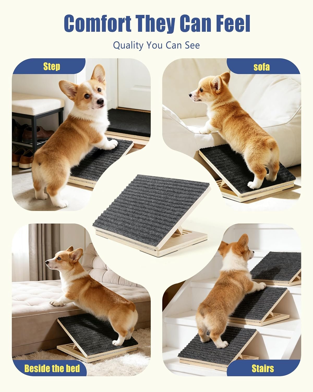 Dog Ramp for Stairs, 2 Pack Wooden Dog Stair Ramps for Small Dogs Only, Foldable Non-Slip Pet Ramp for Indoor Stairs, Adjustable Step Support for Senior, Short-Legged & Small Pets - Image 9