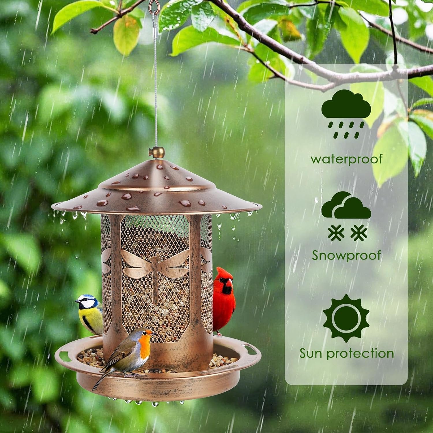 Bird Feeder, Metal Wild Bird Feeders for Outdoors Hanging | Beautiful Birdfeeders with Dragonfly Pattern for Outside Garden Patio Decors - Image 6