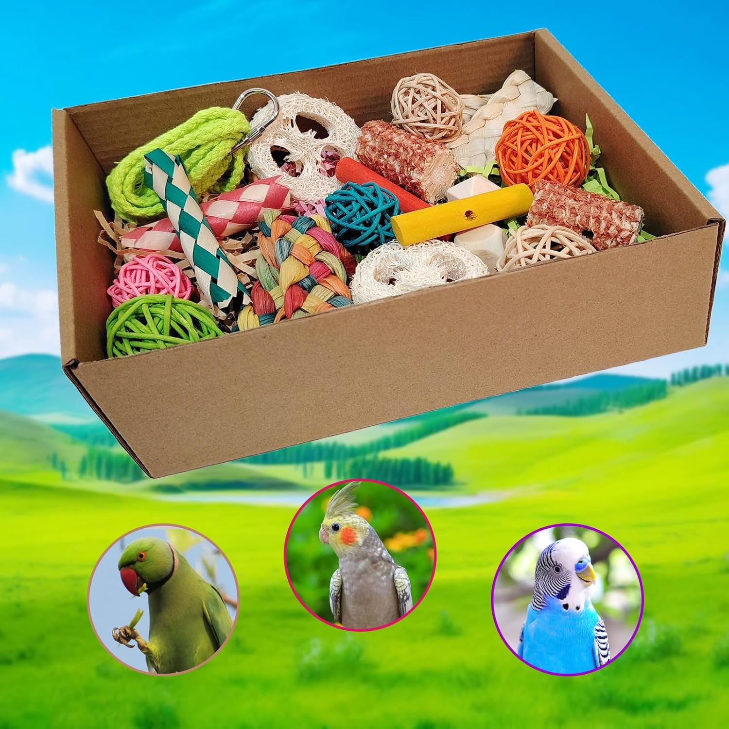 bird toys,Colorful Parrot Foraging and Tearing Toy Box - Suitable for chewing and foraging of long tailed parrots, Quaker parrots,cockatoos, Sun Conure, and other small and medium-sized parrots - Image 4