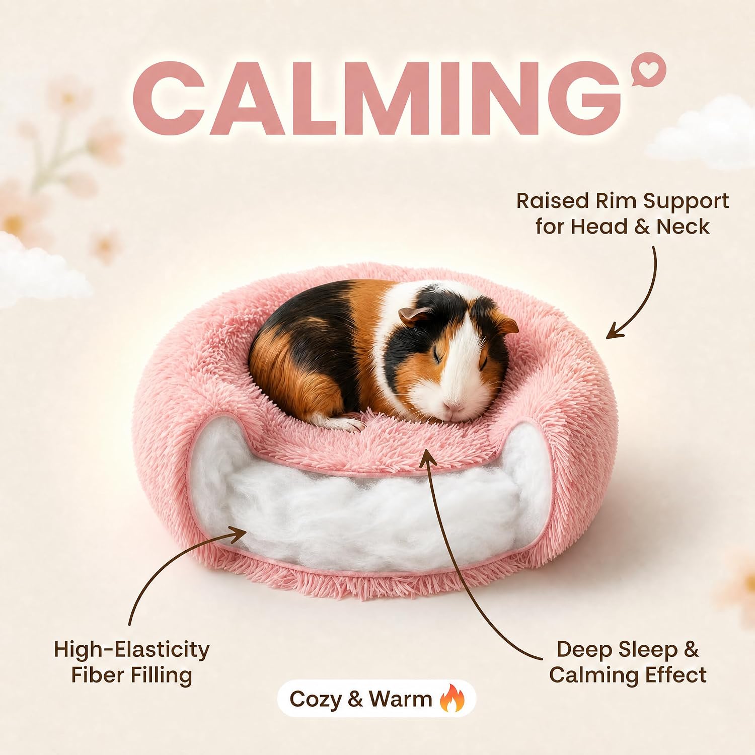 Guinea Pig Bed for Small Animal for Dwarf Rabbits/Hamster/Hedgehog/Ferrets | 11.8 Inch Small Animal Beds Washable,Hideout Soft & Comfortable Donut Bed,Pink - Image 3