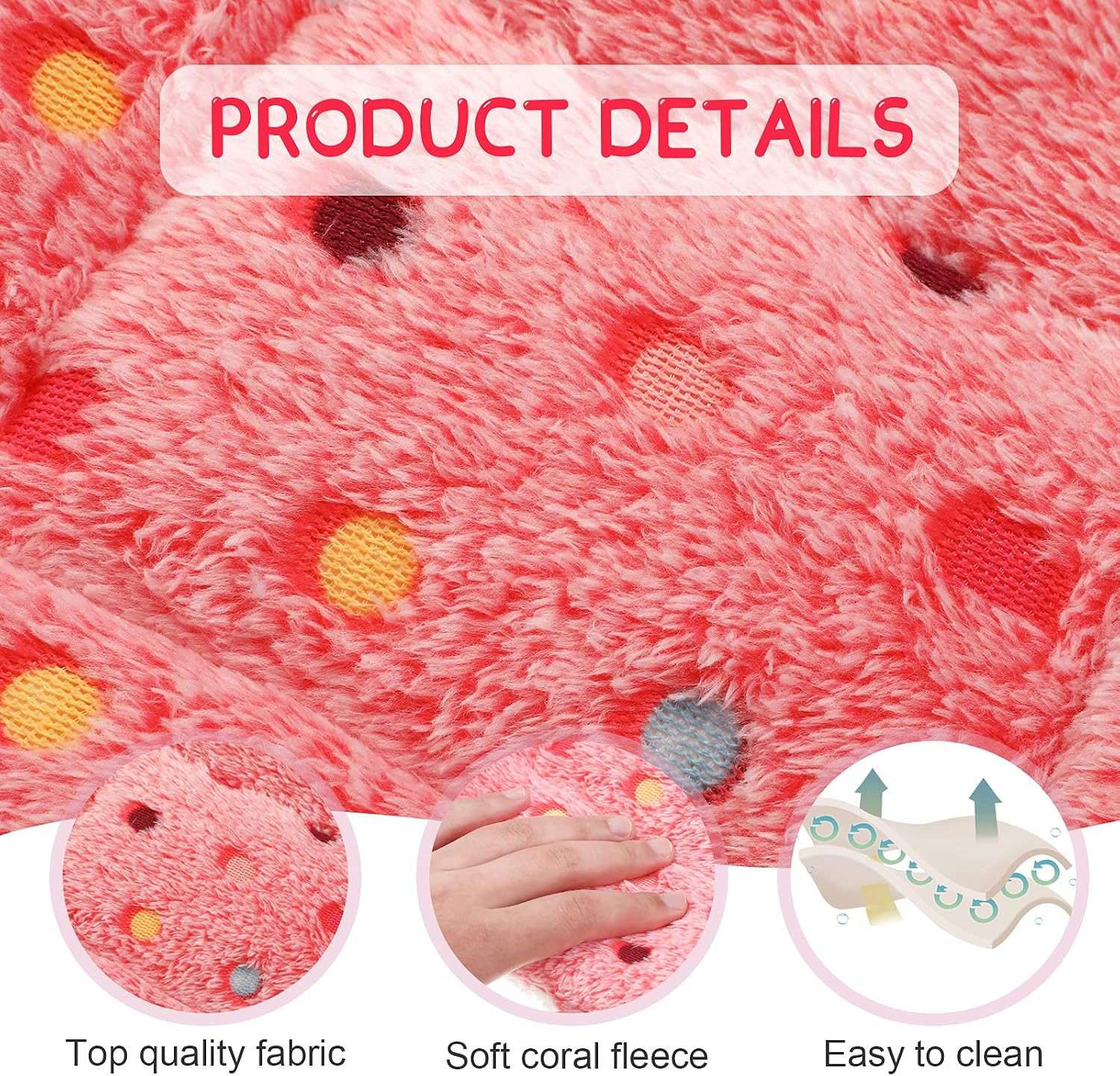 Jetec 3 Pcs Bunny Guinea Pig Beds Soft Bunny Mats Warm Guinea Pig Mat Small Animal Bed Pads Fleece Sleeping Pads for Indoor Rabbit Hamster Squirrel Hedgehog Chinchilla(Fleece,Dots,Red) - Image 5