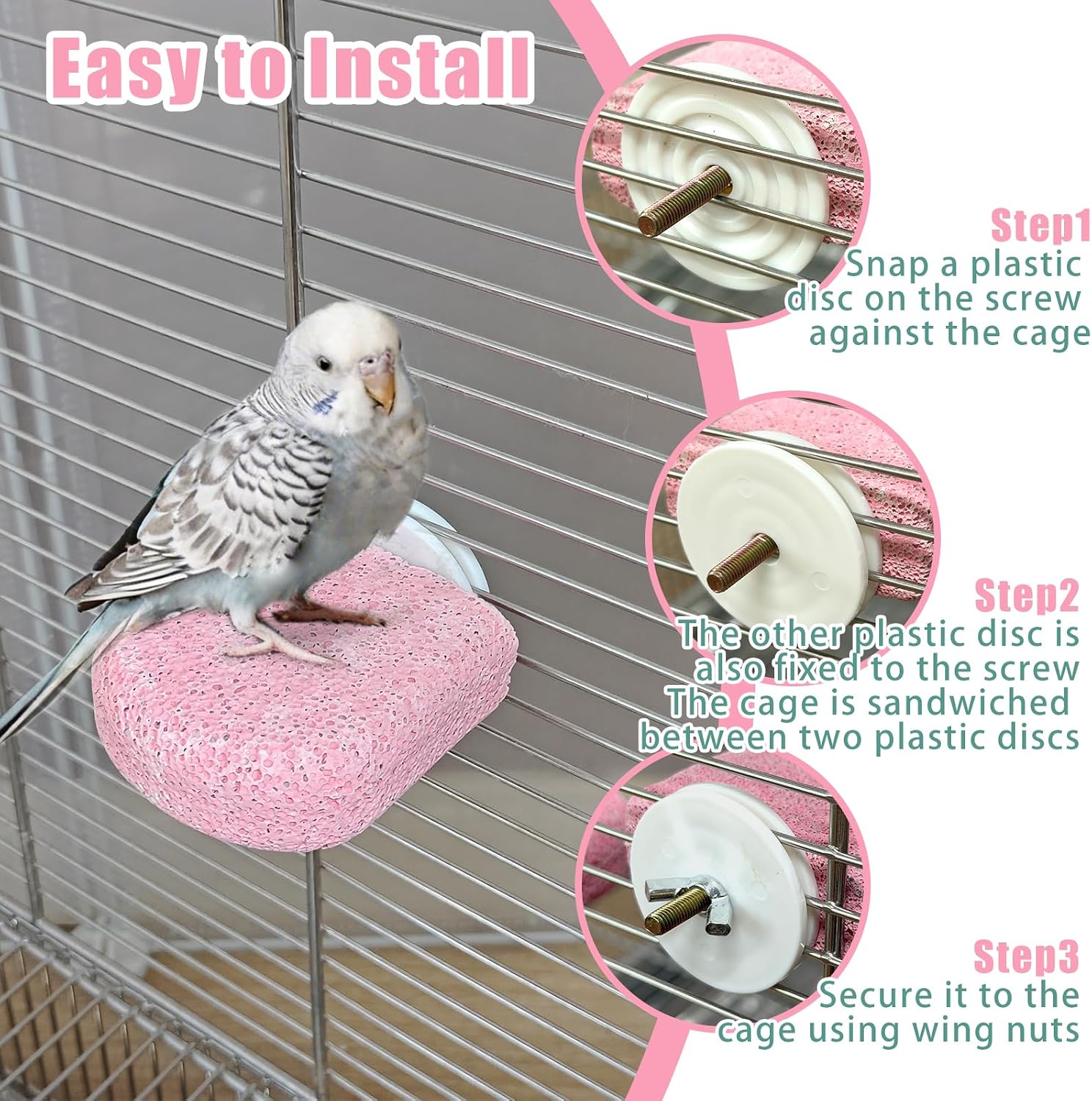 4PCS Bird Beak Grinding Stone,Parrot Perch Stands,Parakeets Platform Chewing Toys Calcium Pumice Lava Foot Claws Trimmer Climbing Ledge for Cockatiel Budgie Conure Lovebird(Pink) - Image 7