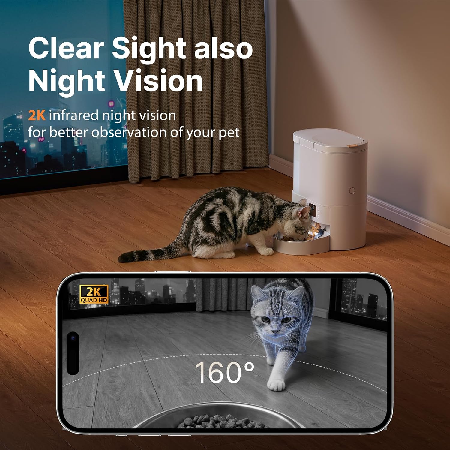 Automatic Cat Feeder with Camera, 2 in 1 Cat Food and Water Dispenser | 2K HD Video and Night Vision, 5G App Controlled Timed Pet Feeder, 4L Food & 3L Gravity Waterer, 2-Way Audio for Cat Small Dog - Image 3