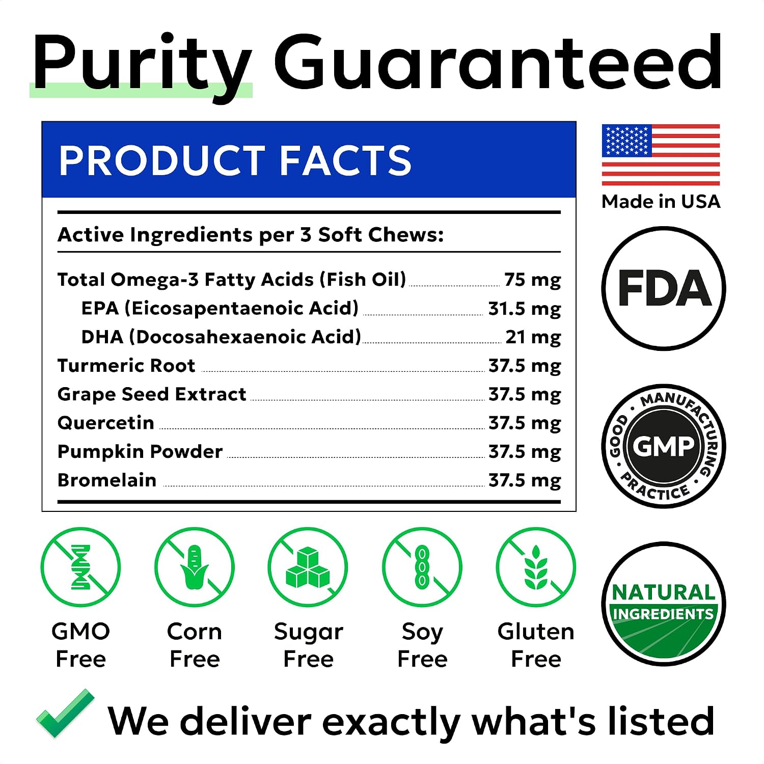 BARK&SPARK Dog Allergy Relief Soft Chews for Skin Health & Seasonal Allergies - Anti-Itch Supplement w/Omega-3, Quercetin & Bromelain Immune Treats for Dry Skin & Hot Spots - BBQ Chicken - 60ct - Image 6