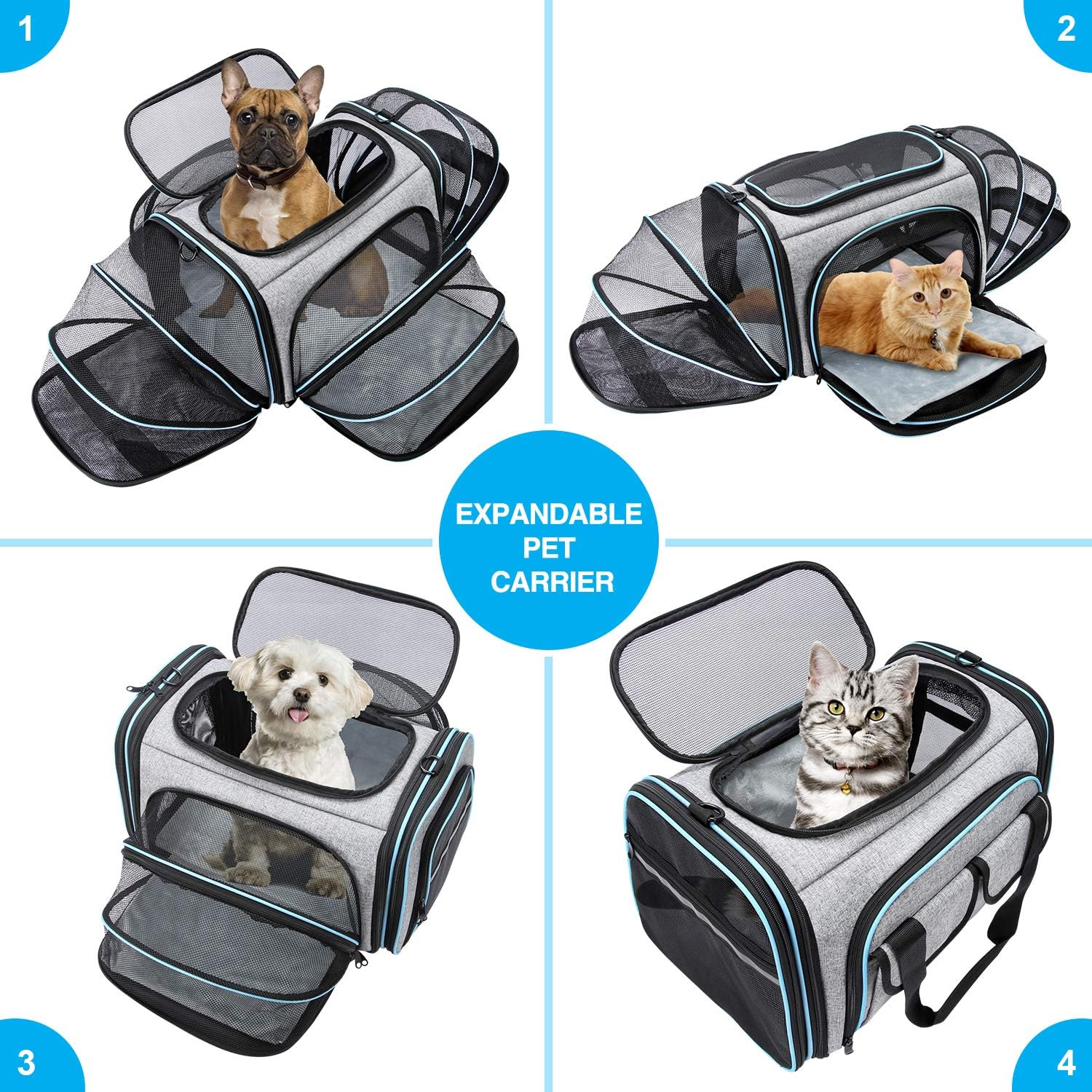 Airline Approved Pet Carrier, Large Soft Sided Pet Travel TSA Carrier 4 Sides Expandable Cat Collapsible Carriers with Removable Fleece Pad and Pockets for Cats Dogs and Small Animals - Image 9