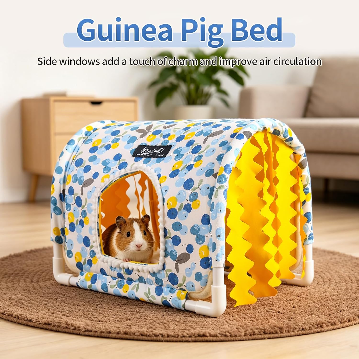 Guinea Pig Hideout No Bottom Guinea Pig Bed Easy to Clean Rabbit Hideout Bunny Beds - Small Animal Indoor Habitat for Chinchilla Ferret Hedgehog Flower-Branch Mouse (Blue Flower) - Image 3