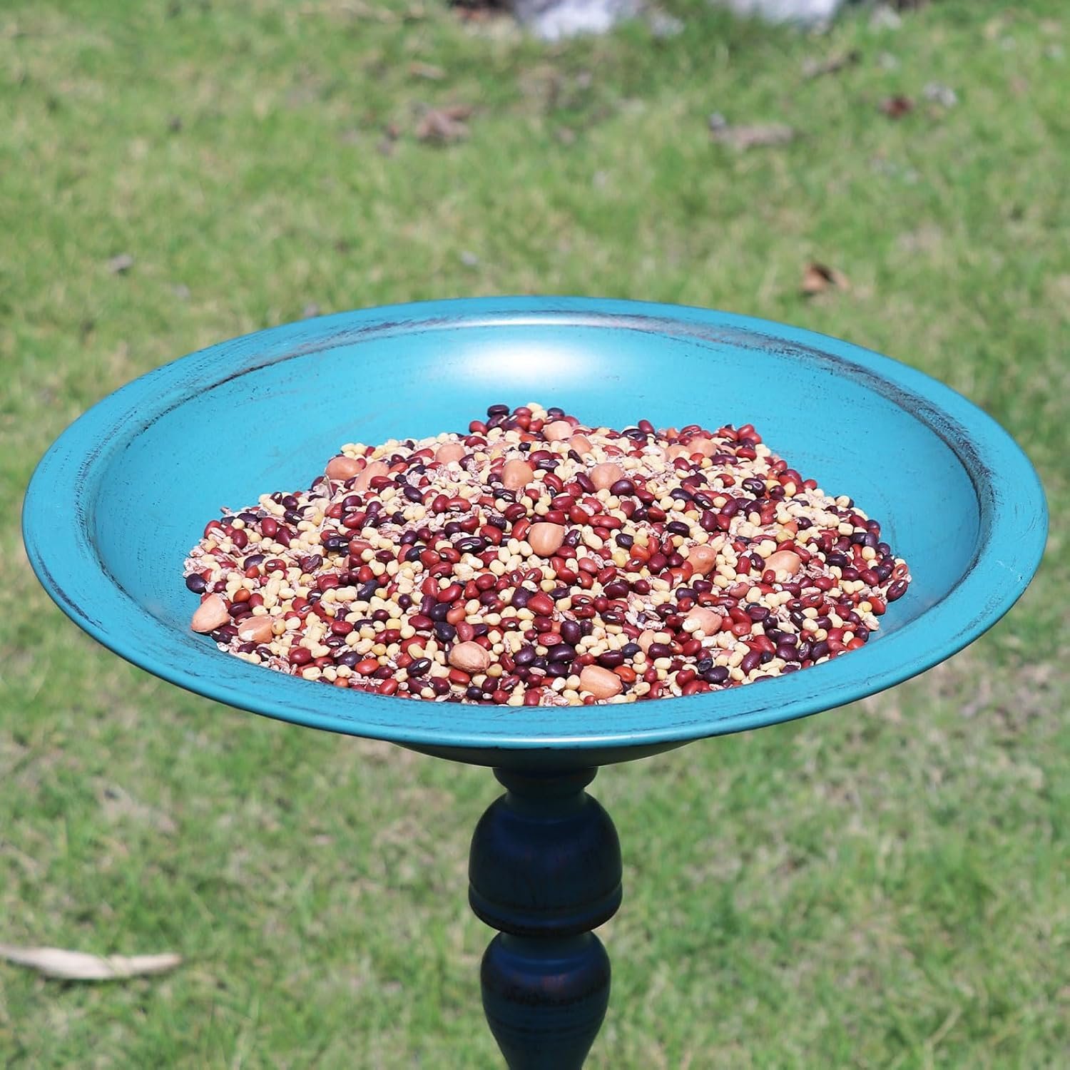 26.6"H Cast Iron Pedestal Bird Bath,Metal Birdbath for Outdoors (Blue) | Bird Bath for Outside,Tall Bird Baths,Bird Feeder Seed Tray for Garden Yard Decor - Image 5