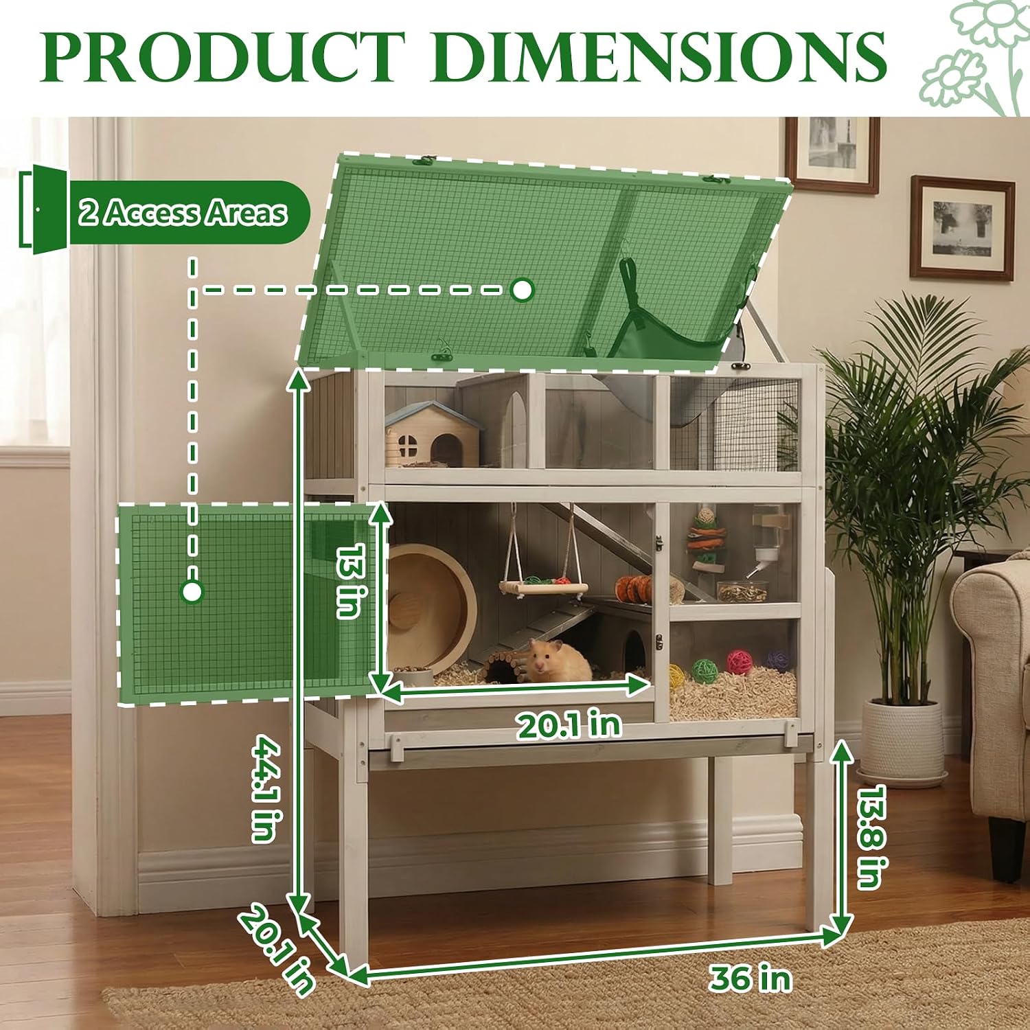 Large Guinea Pig Cages, 3-Story Indoor Guinea Pig Habitats with Stand, Hedgehog Cage Rabbit Hutch with Pull-Out Tray, Flip-Open Roof, Cozy Hammock - Image 2