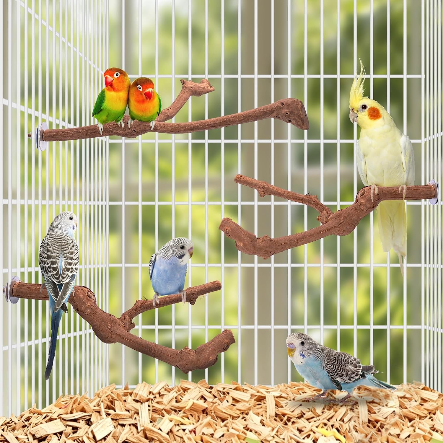 3PCS Bird Perch Natural Grape Stick Chewable Bird Stand Paw Grinding Branches Toy Cage Accessories for Small Budgies Cockatiels Lovebirds - Image 7