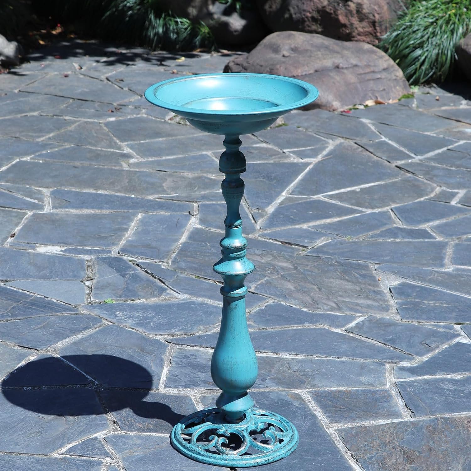 26.6"H Cast Iron Pedestal Bird Bath,Metal Birdbath for Outdoors (Blue) | Bird Bath for Outside,Tall Bird Baths,Bird Feeder Seed Tray for Garden Yard Decor - Image 9