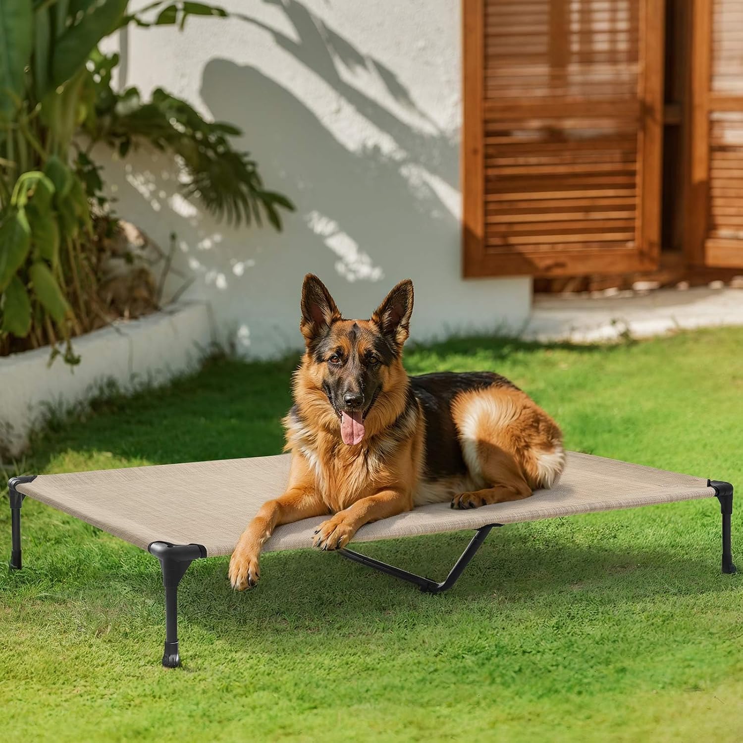 Veehoo Outdoor Elevated Dog Bed Large Sized Dogs, Cooling Raised Dog Cots | Off-ground training platform, portable camping hammock, breathable mesh, easy to clean, no-tool setup, 49"x33", Beige Coffee - Image 2