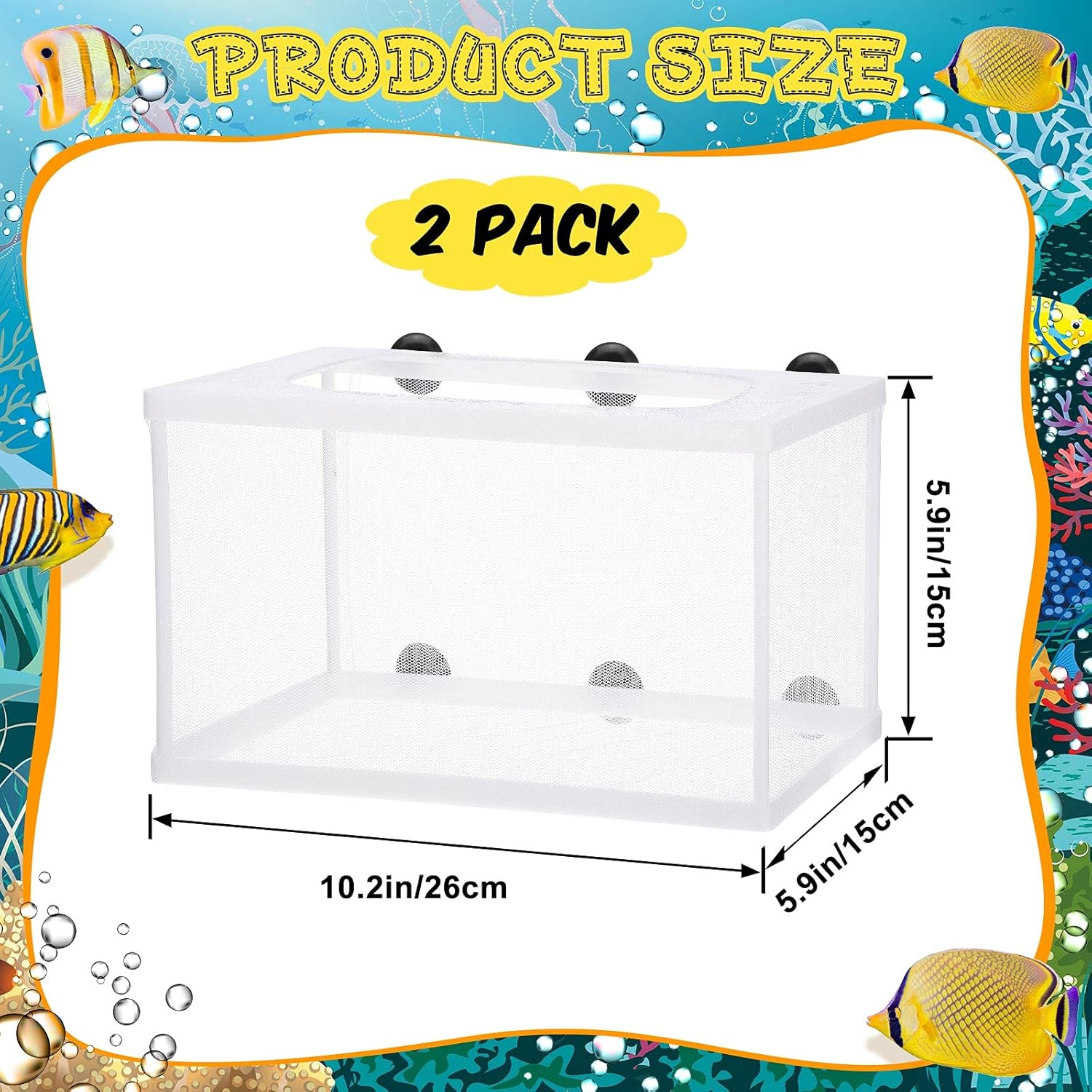 2 Pieces Fish Tank Breeder Net Mesh Breeder Box Fish Hatchery Isolation Separation Net Plastic Frame Fry Hatchery Incubator Mesh Breeding Box with Suction Cup for Aquarium - Image 7