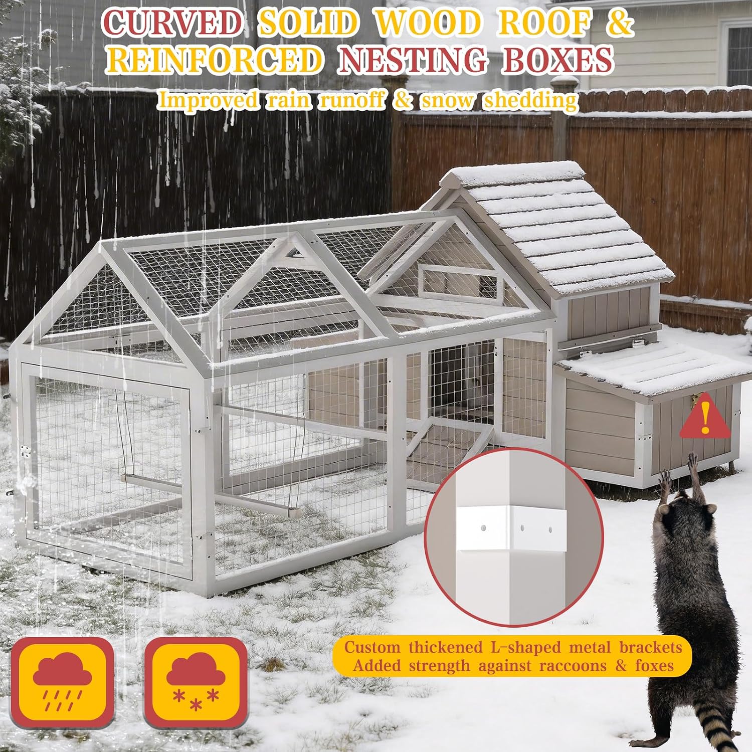 83" L Large Chicken Coop and Run, Hen House with 4 Nesting Box Boxes, Rabbit Hutch Poultry Bunny Cage for 2-5 Chickens with 4 Perches, Removable Tray and Ramp - Image 6