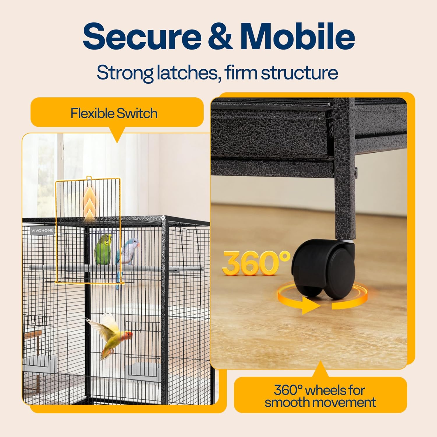 VIVOHOME Wrought Iron Bird Cage with Rolling Stand, 30 Inch Height | Standing Bird Flight Cage with Casters, Slide-out Tray for Parakeets Cockatiels Lovebirds Canaries Finches Conures, Black - Image 5