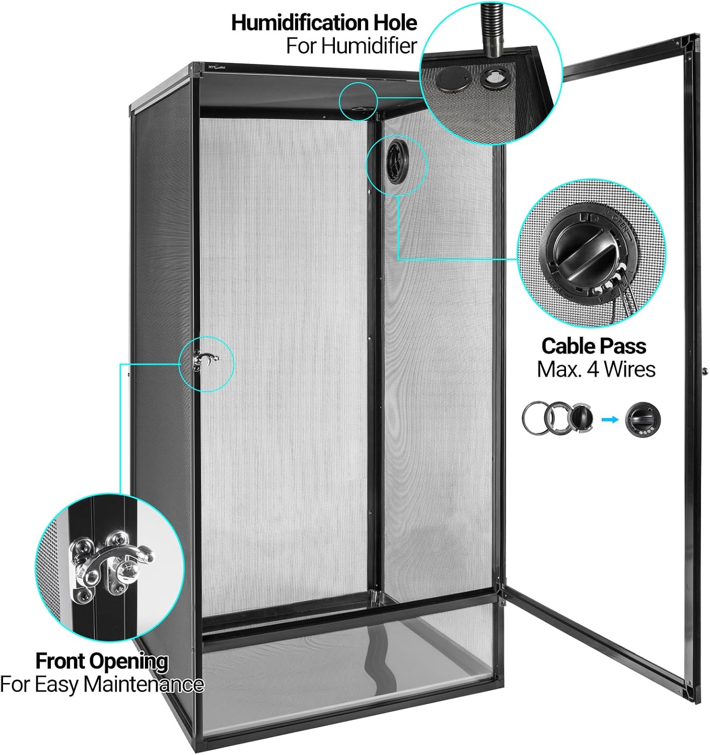 REPTI ZOO 18" x 18" x 36" Reptile Tank, Deluxe Foldable Screen Cage, 50 Gallon Vertical Terrarium with Fogger & Cable Pass, Tall Enclosure for Chameleon, Tree Frog, Crested Gecko, Arboreal Reptiles - Image 3