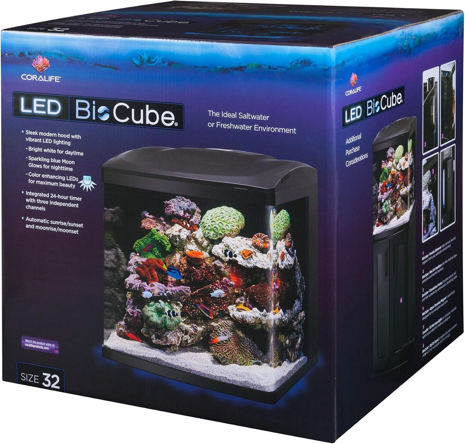 Coralife BioCube, Aquarium Kit, Integrated 24-hour Timer, Customizable LED Lighting, for Saltwater and Freshwater Environments, 32 Gallon - Image 2