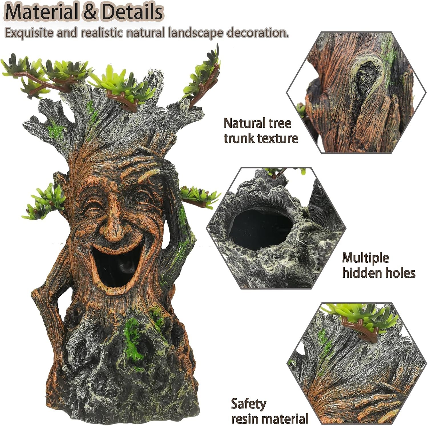 Fhiny Hollow Tree Trunk Fish Tank Decorations, Resin Aquarium Landscaping Terrarium Accessories Betta Hideout Caves Aquarium Decor for Fish Betta Shrimps Cichlids Reptiles Amphibians - Image 2