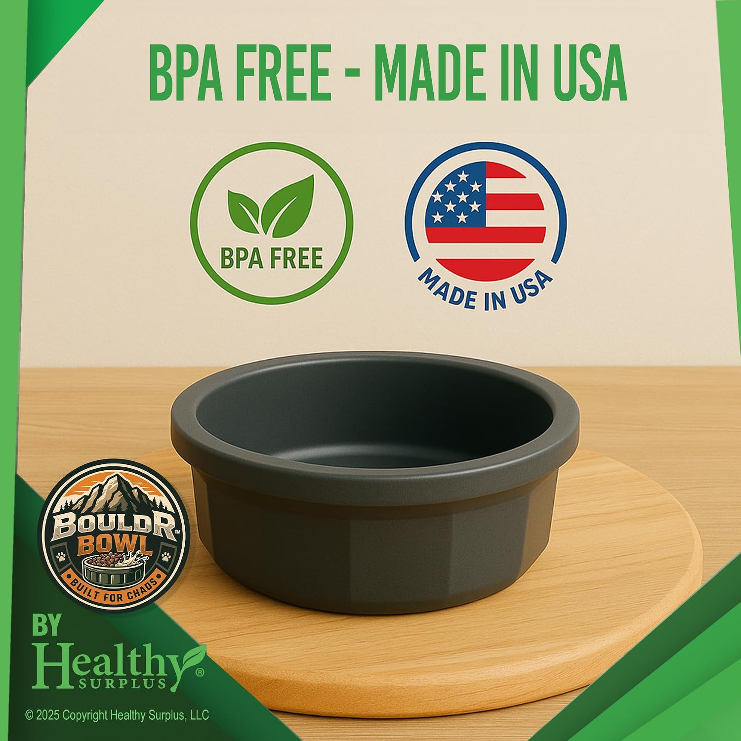 Pet Crock Bowl - 2 Pack – Thick Durable Plastic (Green, 48oz Large) Non-Tip Food & Water Dish for Dogs, Cats - Indoor/Outdoor - Chew Resistant, Easy Clean BouldrBowl by Healthy Surplus® - Image 7