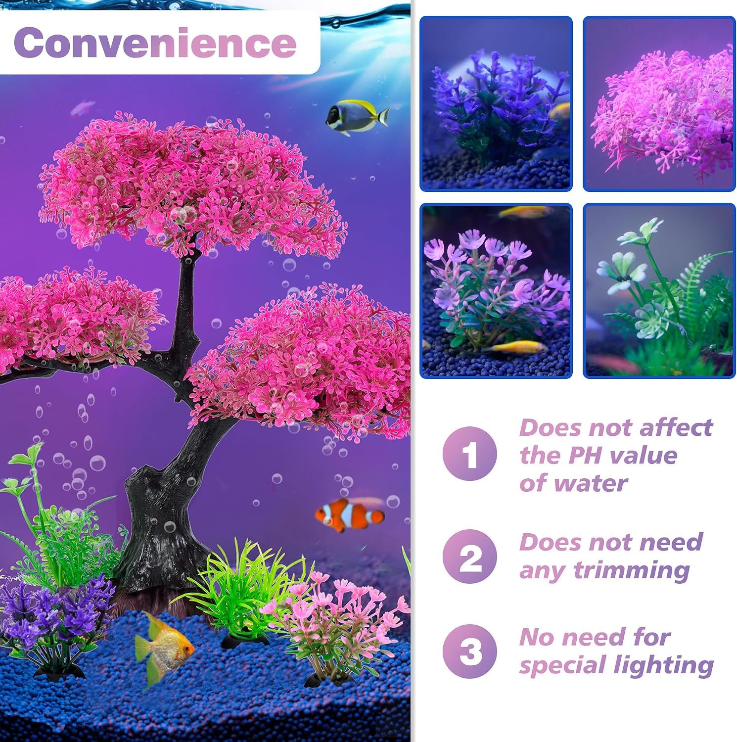 Ameliade Pink Artificial Plastic Tree Aquarium Plants Decor Set, 11PCS | Soft Cherry Blossom Tree Fish Tank Decorations, Betta Goldfish Large Tank Accessories, Big Fish Bowl Tall Ornaments - Image 5