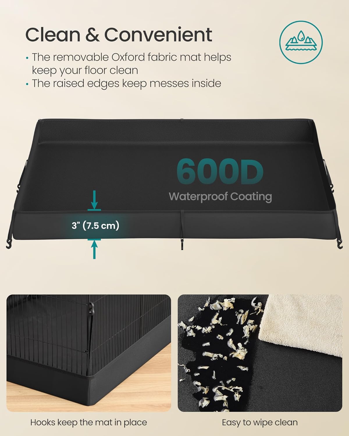 SONGMICS 2-Tier Guinea Pig Cage, Rabbit Cage, Small Animal Playpen with Waterproof Mat, Top and Side Door, 35 Panels, 36.6 x 24.8 x 24.2 Inches, Ink Black ULPI016BH01 - Image 6