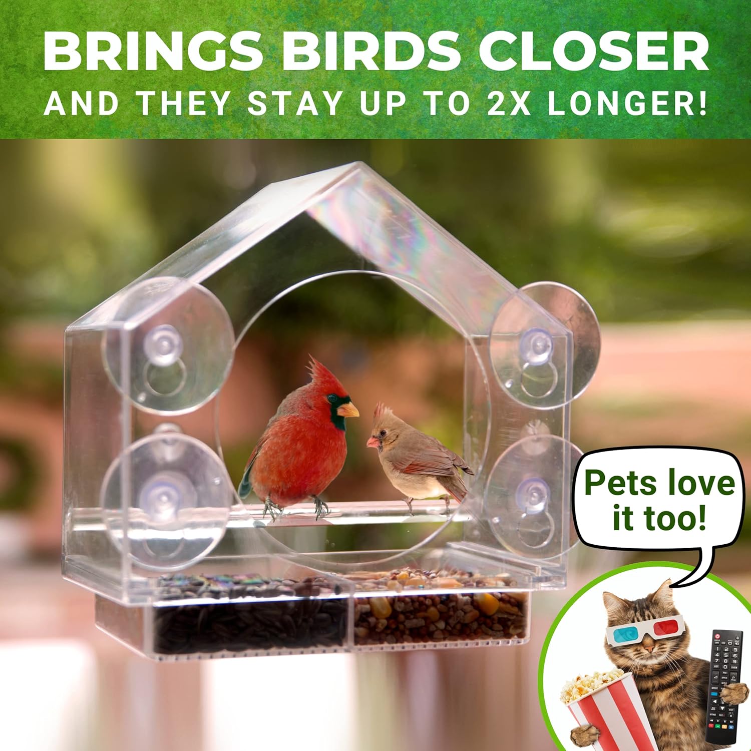 Nature Anywhere Window Bird Feeder - Weather Proof Transparent Acrylic Bird Feeders for Outdoors - Enhanced Suction Grip, Bird Watching for Cats, Easy-to-Clean, Outdoor Birdhouse Feeder (1 Unit) - Image 3