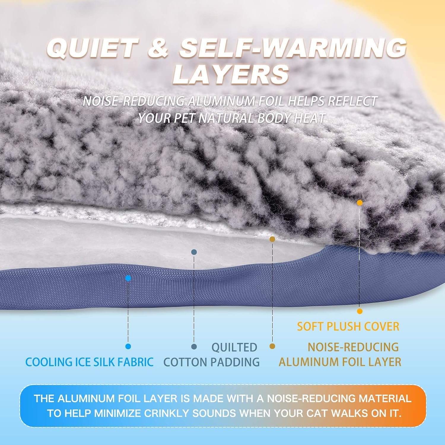 Cooling Mat for Cats, Reversible Self Warming Cat Bed, Dark Blue, 18x24 In | Cool-Touch Ice Silk Side, Plush Fleece Warm Side, Heat-Reflective Foil for Indoor Cats, Kittens, Small Dogs and Crates - Image 5
