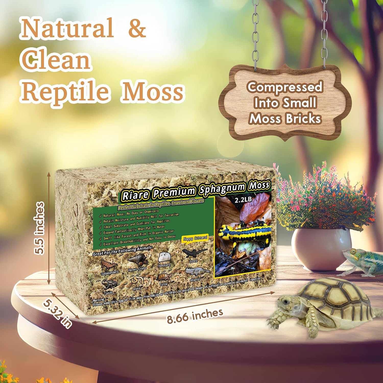 Riare 50QT Natural Sphagnum Moss for Reptiles 2.2LB Terrarium Reptiles Moss | Dried Terrarium Moss Bedding for Snakes Turtles Frogs Geckos Ball Pythons Lepard Gecko Lizards Bearded Dragon & Humid Hides - Image 2