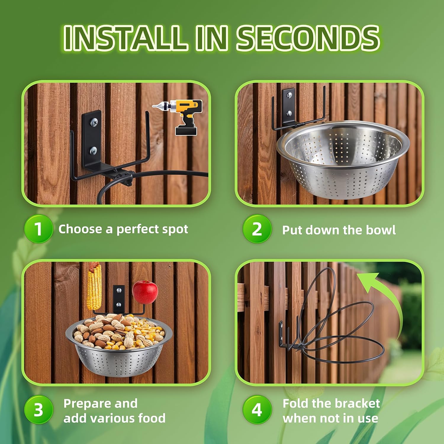 2 Pack 8.5"/1.4L Squirrel & Bird Feeder Combo - 1 Metal Food Bowl with Colander System + 1 Water/Bath/Swim Tray | Tree/Fence Mounted Perfect for Outside | Removable Easy Clean Wildlife Delight - Image 6