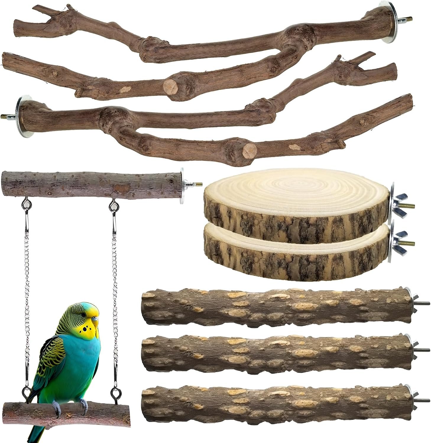 8pcs Natural Bird Perches for Cage,...