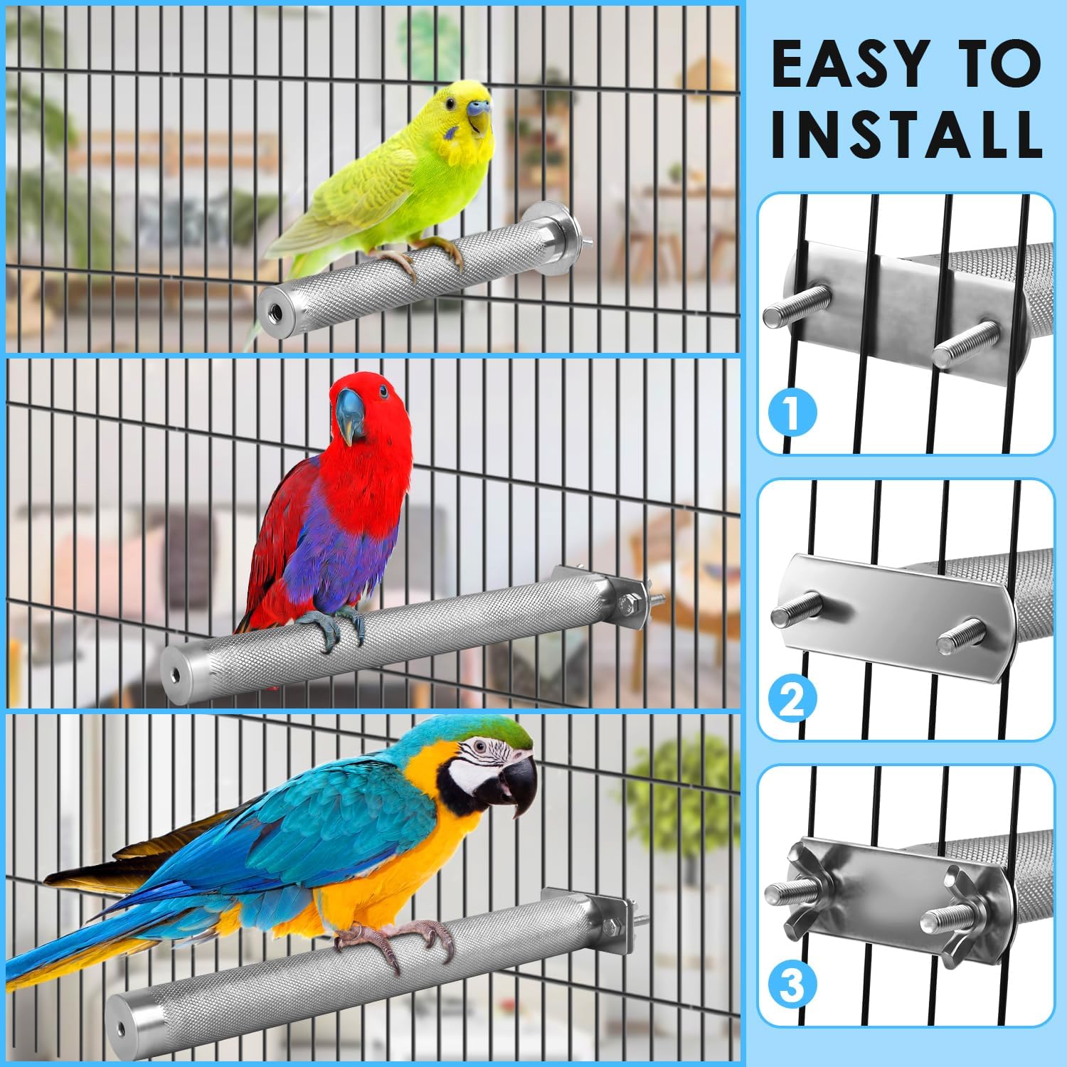 KATUMO Bird Perch - Stainless Steel - Rough Surface Stand for Small to Medium Parrots (9.8 x 1.0 inch) - Image 3