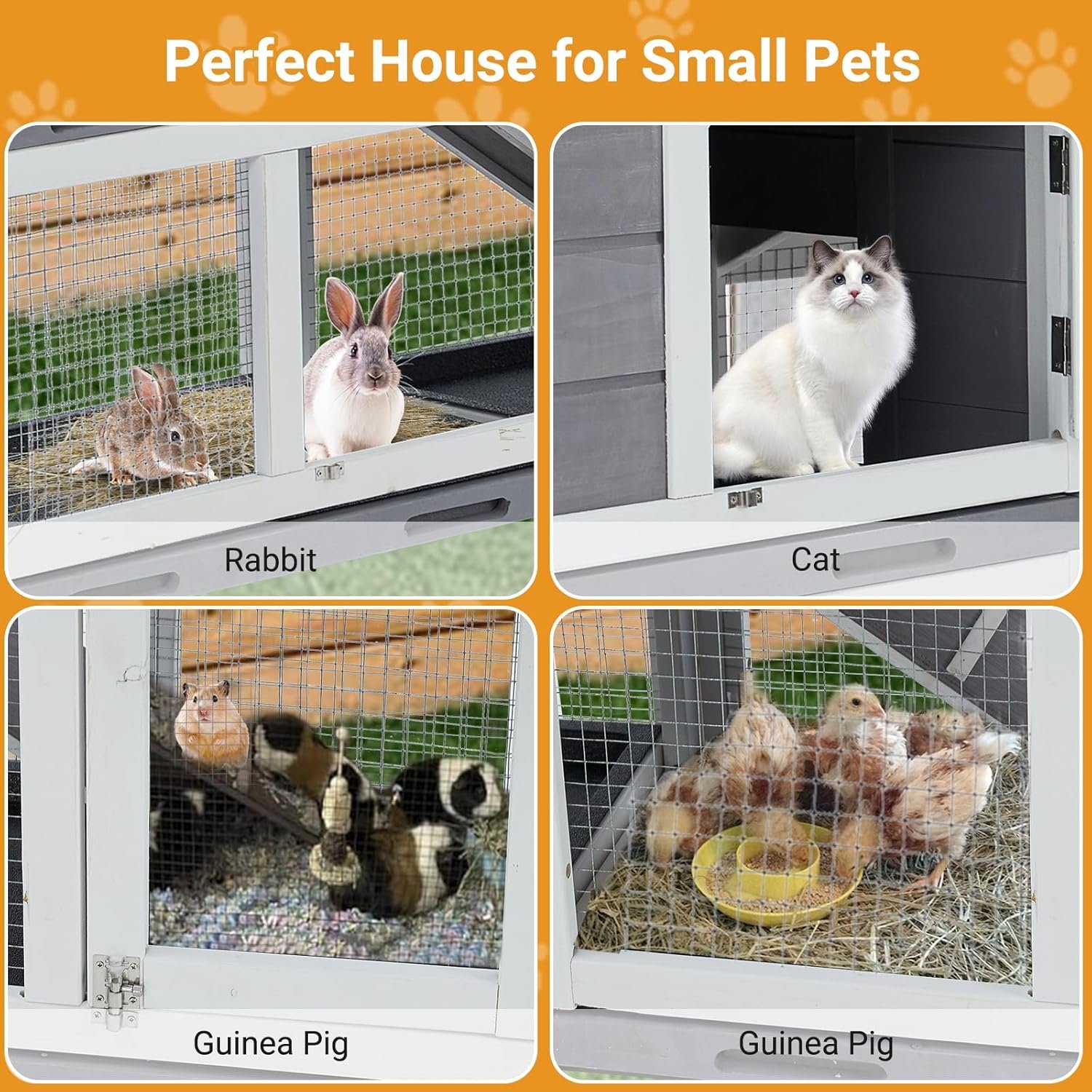 Garvee 58'' Bunny Hutch Indoor Bunny Cage, with 3 Removable Trays | Wooden Waterproof Roof Rabbit Hutch Indoor/Outdoor, 2-Tier Bunny House/Chicken Coop, Gray and Black - Image 5