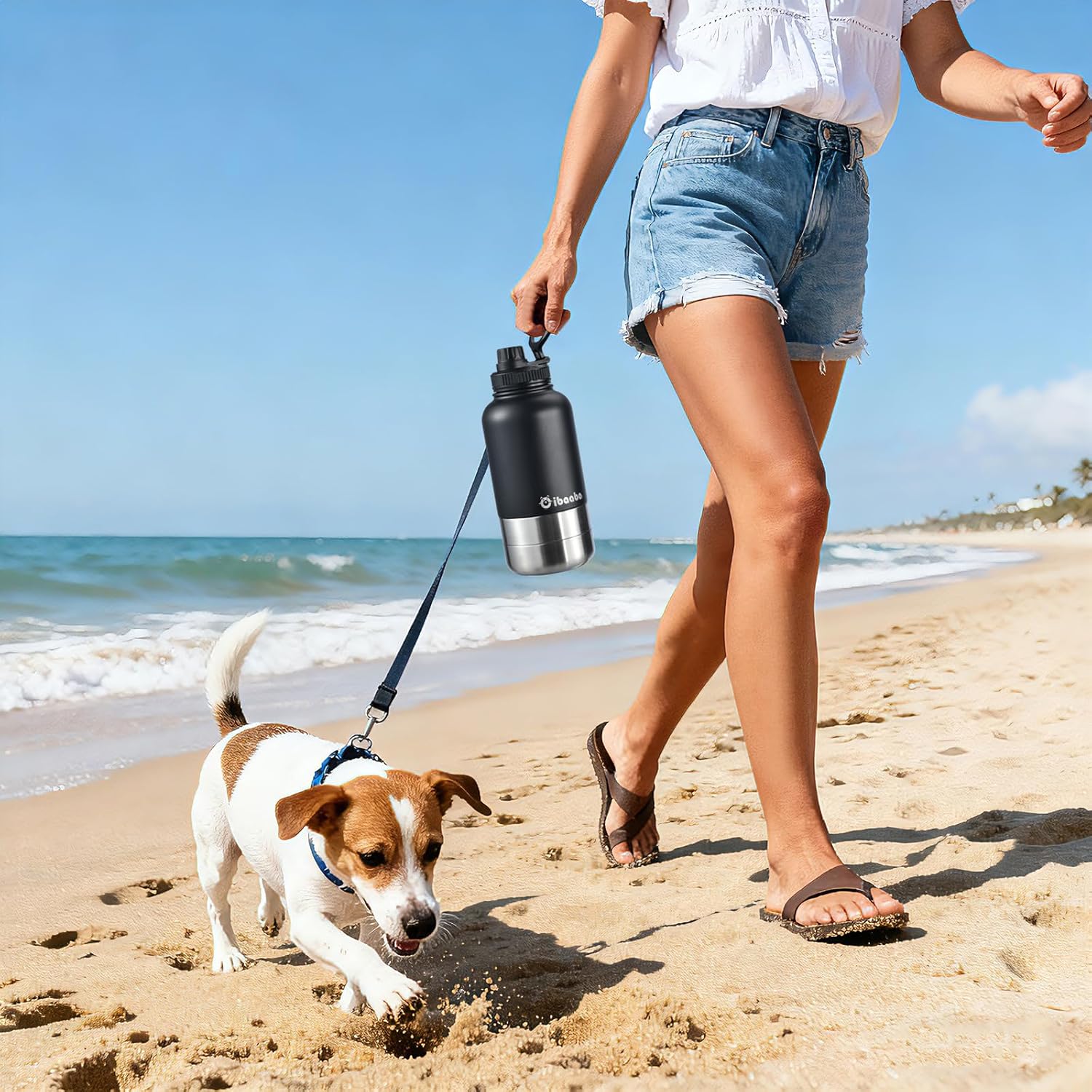 Cibaabo Insulated Dog Water Bottle 32oz Keep Water Cool with 2 Bowls | Travel Feeding & Hydration | Stainless Steel Double Wall Thermos | Portable Pet Dispenser | for Dog & Owner | Hiking Beach - Image 6