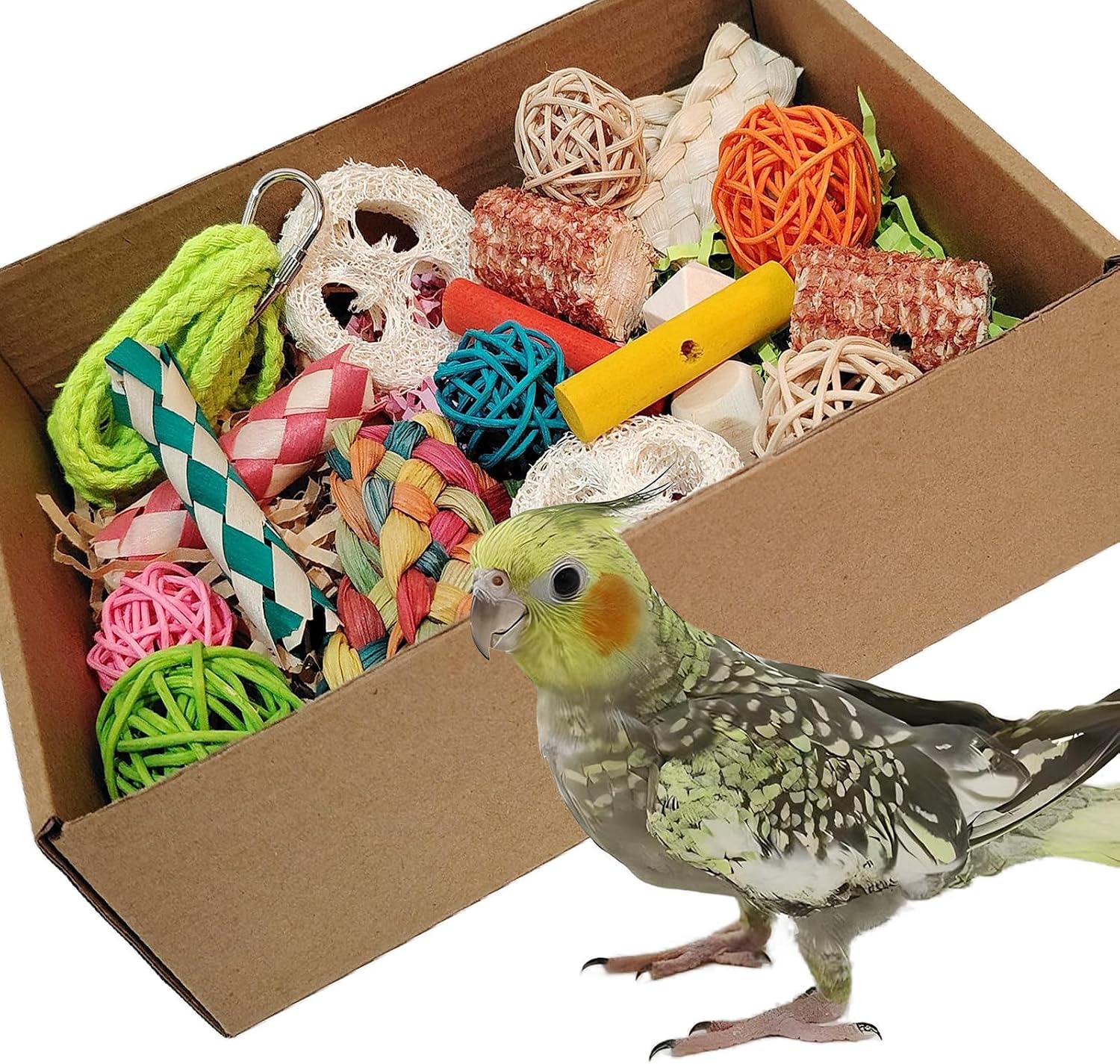 bird toys,Colorful Parrot Foraging and Tearing Toy Box - Suitable for chewing and foraging of long tailed parrots, Quaker parrots,cockatoos, Sun Conure, and other small and medium-sized parrots