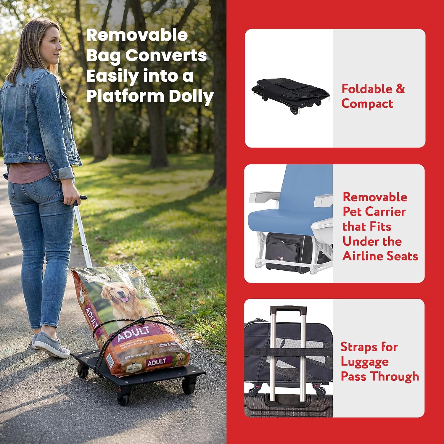 dbest products Rolling Pet Carrier with Wheels Airline Approved - TSA Dog Cat Carrier for Airplane Travel - Wheeled Pet Carrier 18x12x20 for Pets up to 24lbs - Collapsible Travel Bag - Image 3
