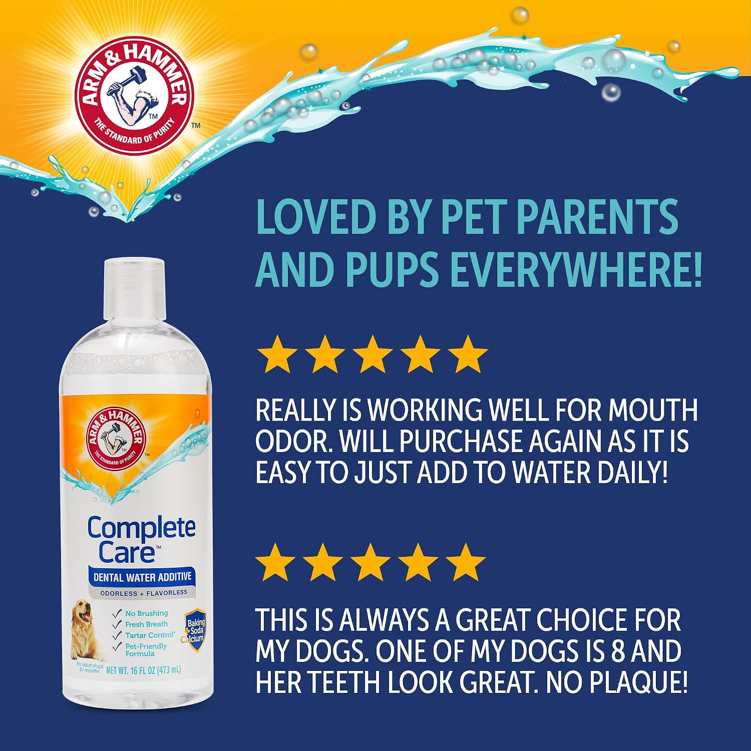 Arm & Hammer Complete Care Dog Dental Water Additive, Odorless Flavorless Daily Oral Care Solution with Baking Soda and Calcium for Plaque, Tartar, and Fresh Breath, 16 Fl Oz - Image 9