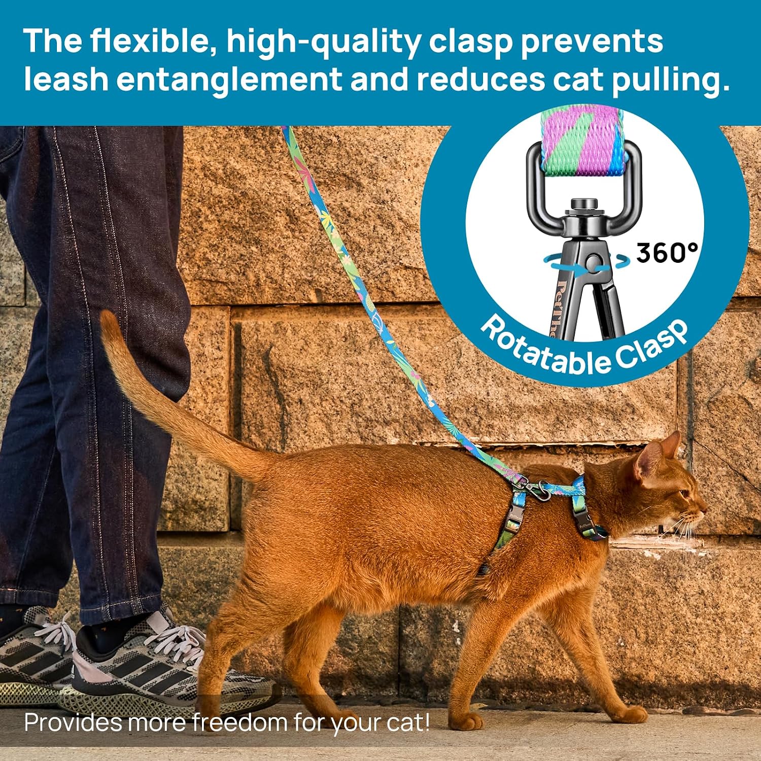 PetThem Adjustable Cat Harness and Leash Set Escape Proof (Hawaii Green) | Comfortable Soft Lightweight, Use Safe & Easy, Walking Travel Kitten Harness for Small Medium Large Cats - Image 5