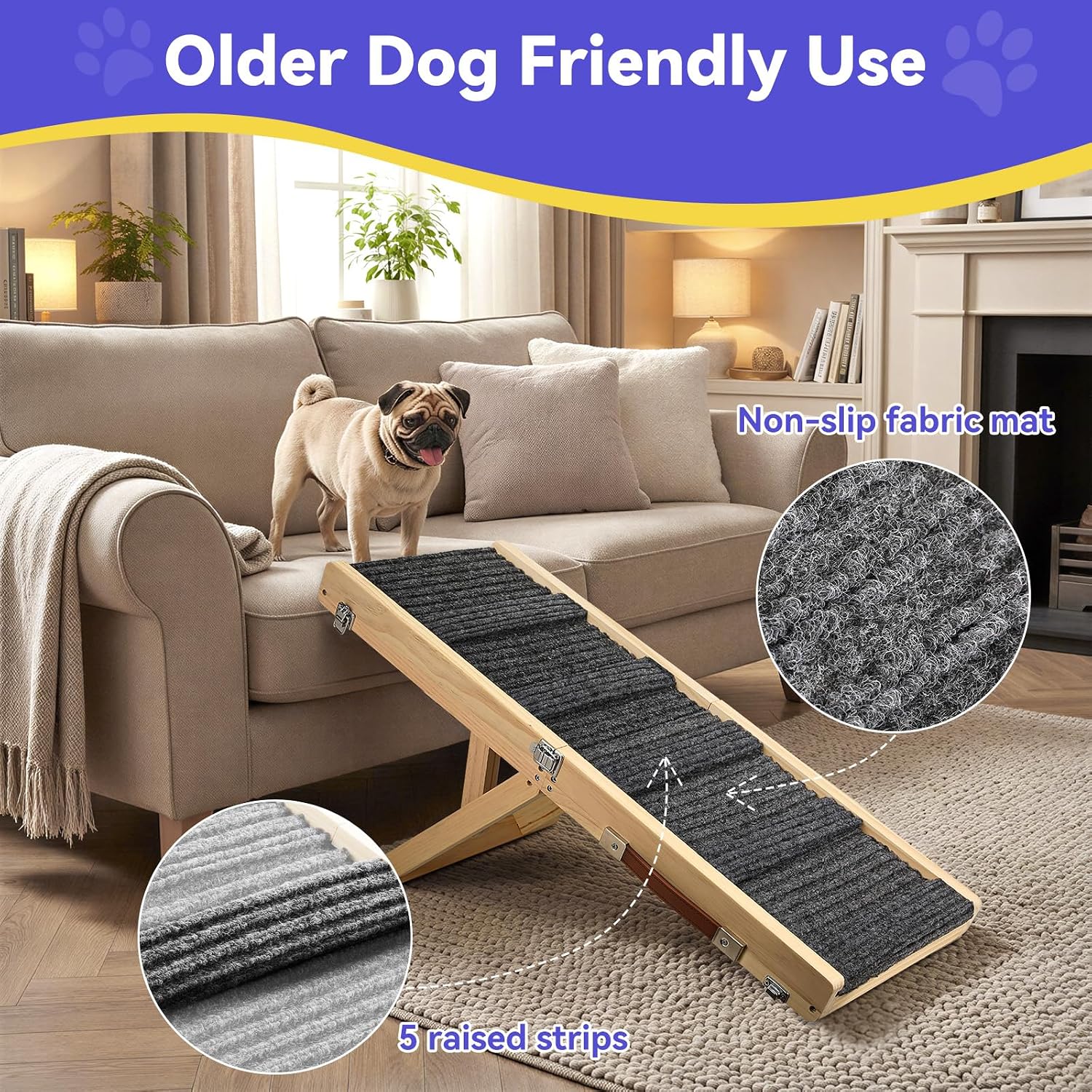 2026 Upgraded Dog Ramp for Couch, Foldable Small Dog Ramp for Sofa, 5 Adjustable Height from 9.8" to 20.5", Portable Stable Pet Steps with Non-Slip Pad, Pet Ramps Use for Sofa Couch Stairs - Image 3