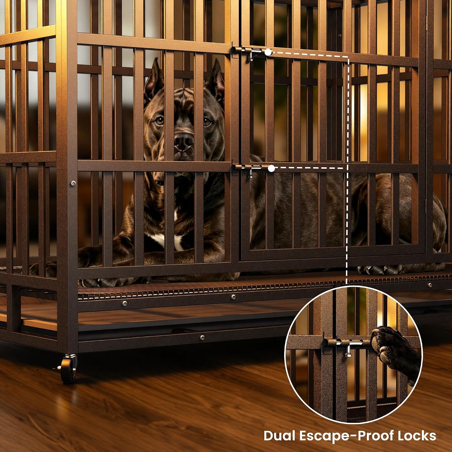 Hiwokk 48 Inch Heavy Duty Dog Crate, Indestructible Kennel for Large Dogs | 38-96" for Small to All Breeds Dogs | Escape Proof Latch | Removable Tray | Chew-Proof Steel | Lockable Wheels | Easy-Clean - Image 2