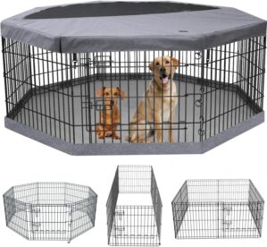 PETIME Foldable Metal Dog Exercise ...