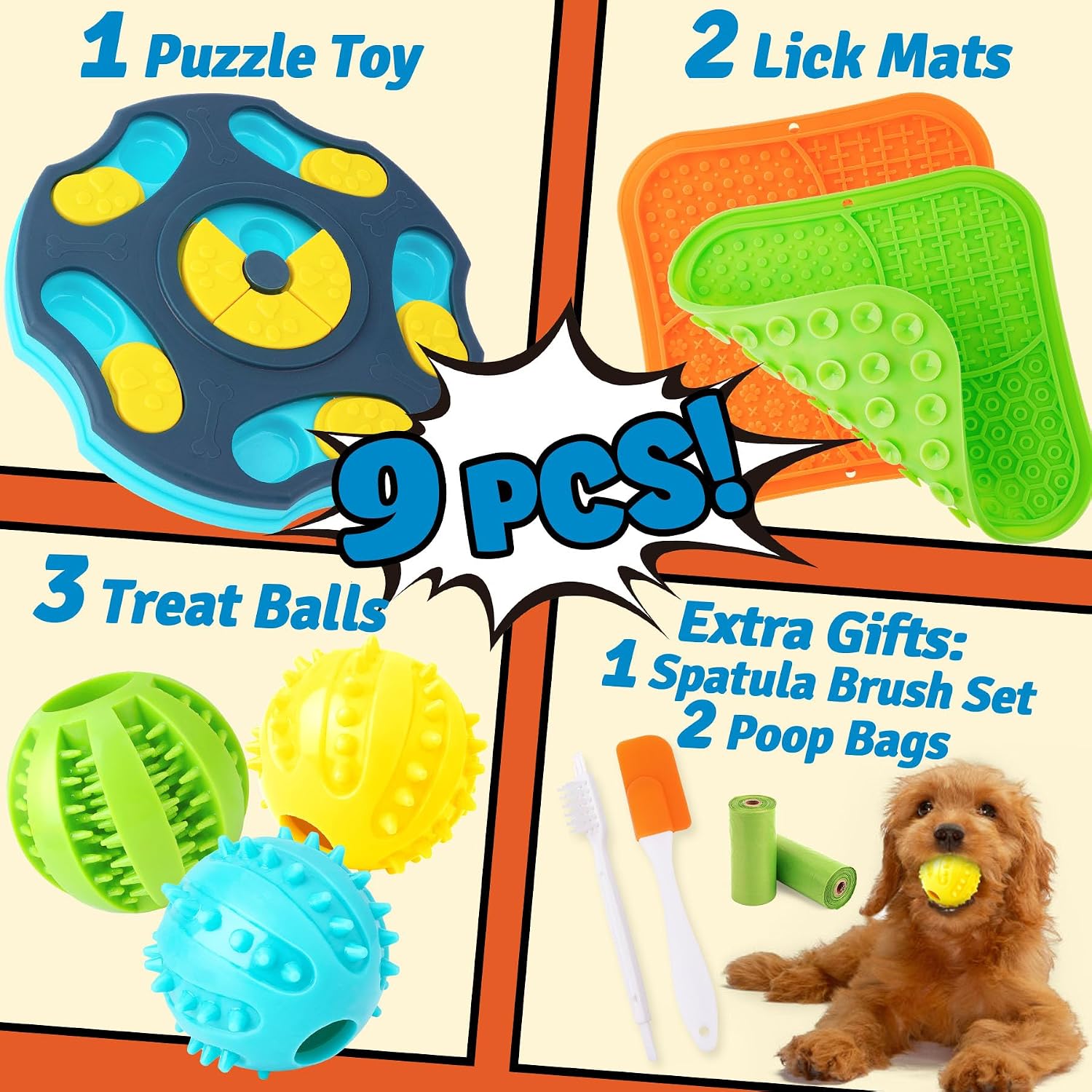 Forfon 9 Pack Dog Enrichment Toy Set with Puzzle Toy & Lick Mats | For Small & Medium Dogs,Multi-Level Challenge,Mental Stimulation,Slow Feeding Support,Interactive Play - Image 2