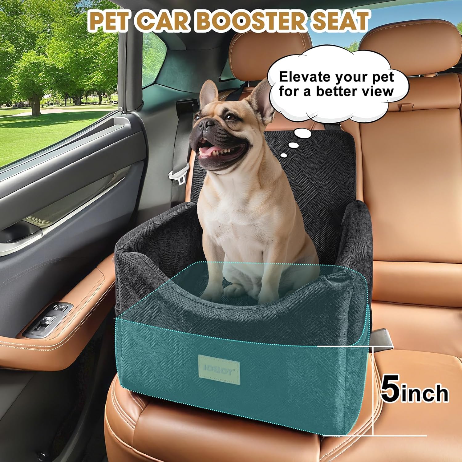 JOEJOY Dog Car Seats for Small Medium Dogs Under 35lbs, Dog Booster Seat with Detachable Washable Cover and Cushion, Memory Foam Pet Car Seat with Safety Belt and Storage Pockets (Black) - Image 4