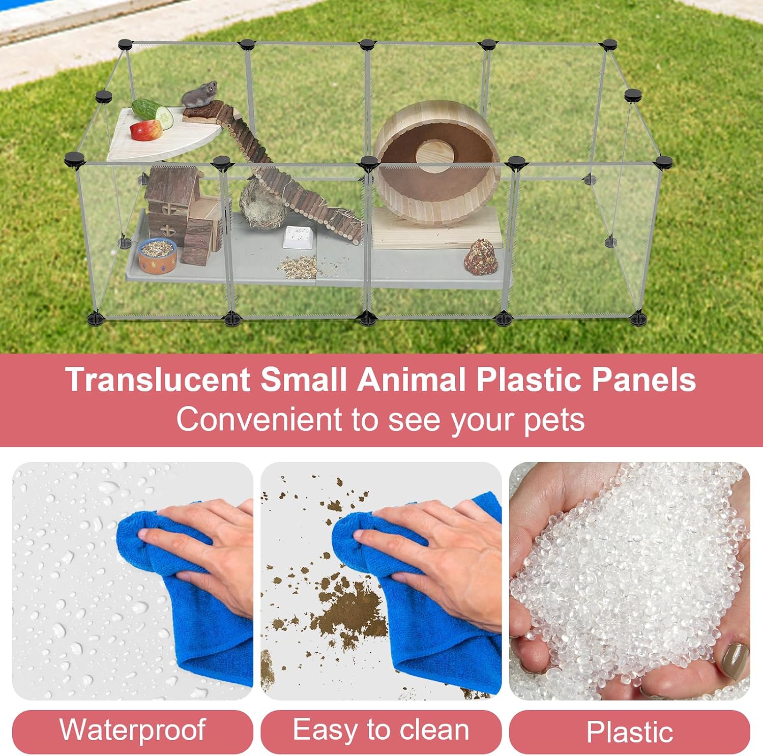 VISCOO 12 Panels Transparent Small Animals Playpen,48" x 24" x 16" Portable Pet Playpen,Plastic Enclosure,Puppy Play Pen for Indoors Outdoor Pet Fence for Guinea Pigs,Bunny,Ferrets,Hamsters,Hedgehogs - Image 6
