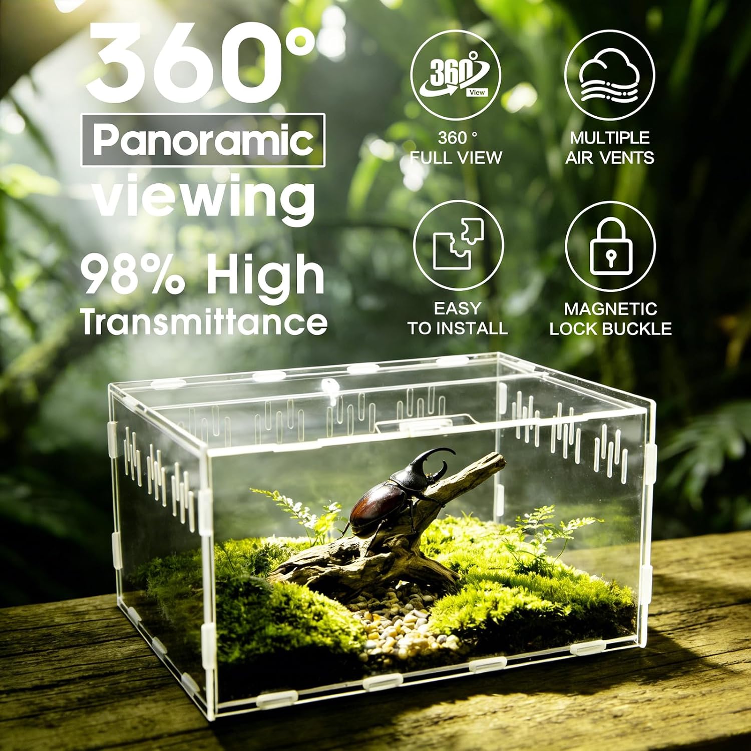 Acrylic Reptile Terrarium, Tarantula Enclosure(Tweezers & Bowl Included) | Reptile Tank with Magnetic Door for Spiders, Mantis, Frogs, Snails & Isopods, 11.4"x7.8"x5.9" - Image 2