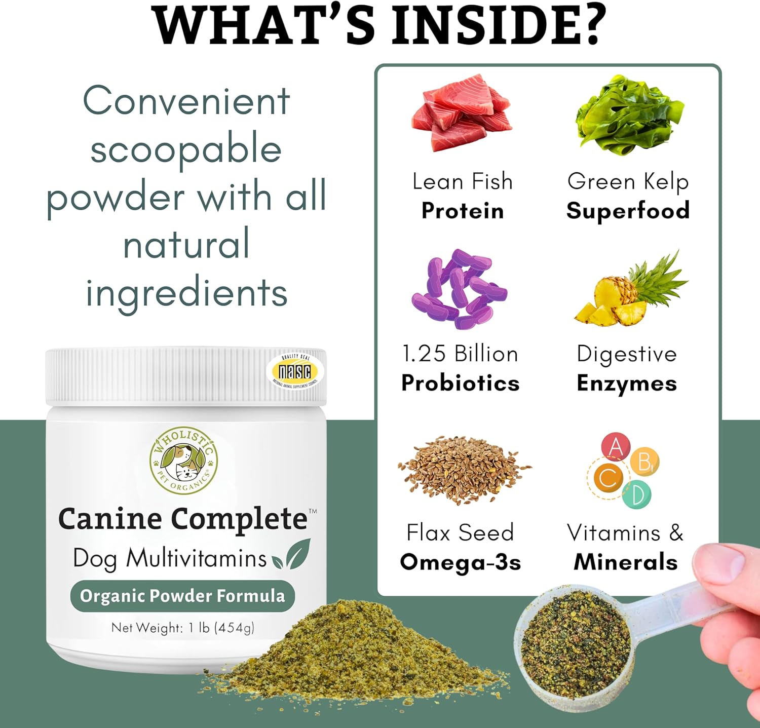 Organic Dog Vitamins - 1 Lb - 45 Scoops | Canine Complete - Daily Dog Multivitamin with Prebiotics, Probiotics for Immune Support, Skin Coat, Digestion, & Joint Health - Image 3