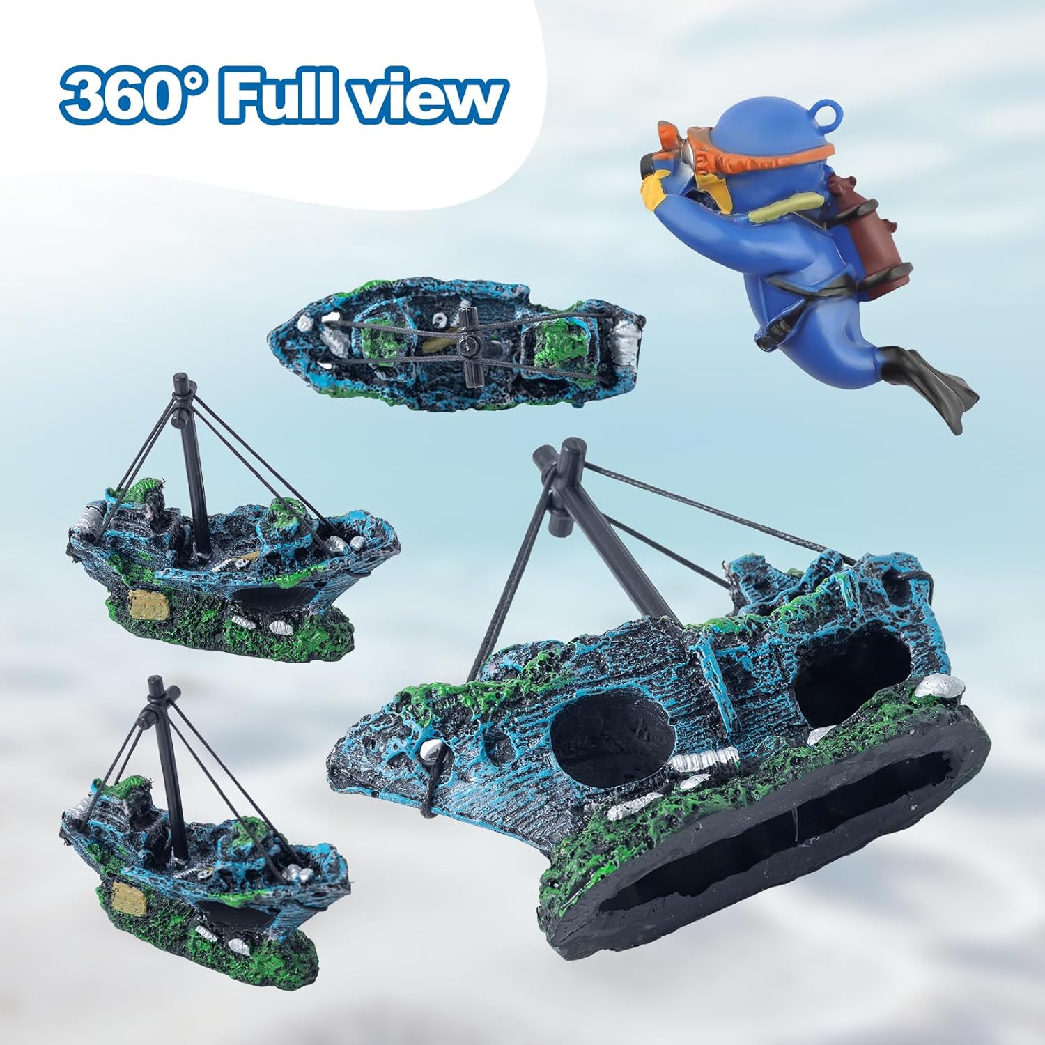 6 Pcs Aquarium Decor Set Shipwreck Decoration Little Diver Floating Fish Tank Decoration Fish Tank Plants - Image 4