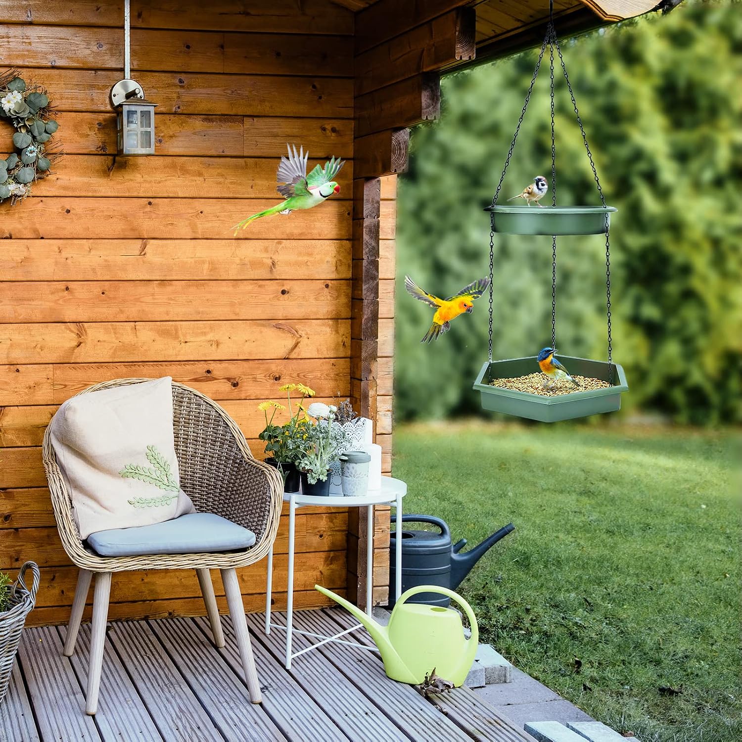 Hanging Bird Bath,2 in 1 XL Hanging Bird Feeder & Birds Bath for Outside, Birds Water Feeder,Tray for Outdoors Garden Patio Decoration - Image 5