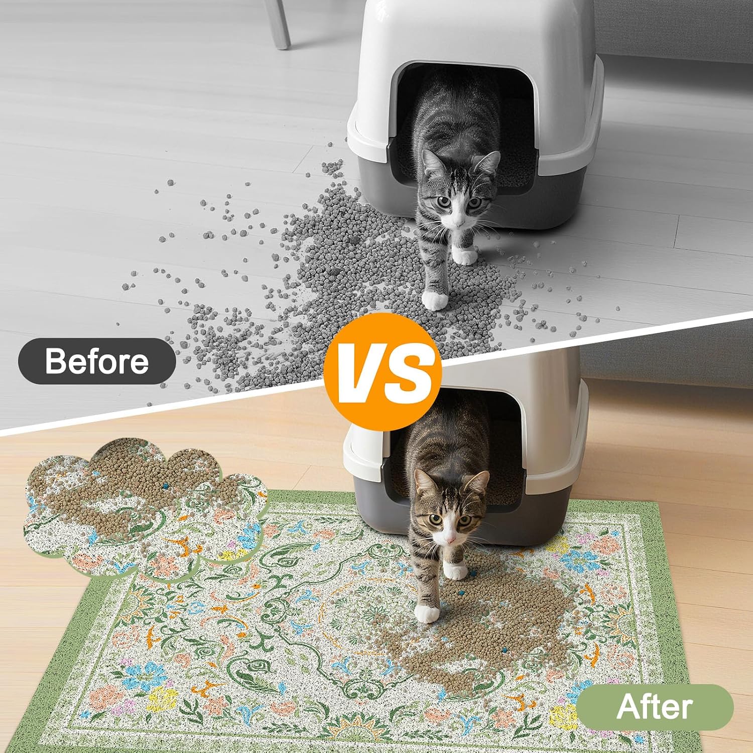 Glittme Cat Litter Mat, 33"x22" Non-Slip Washable Trapping Mat for Cats | Litter Trapping Mat With Thick PVC Coil To Catch Scatter, Soft On Paws And Waterproof Bottom To Protect Floors - Image 3